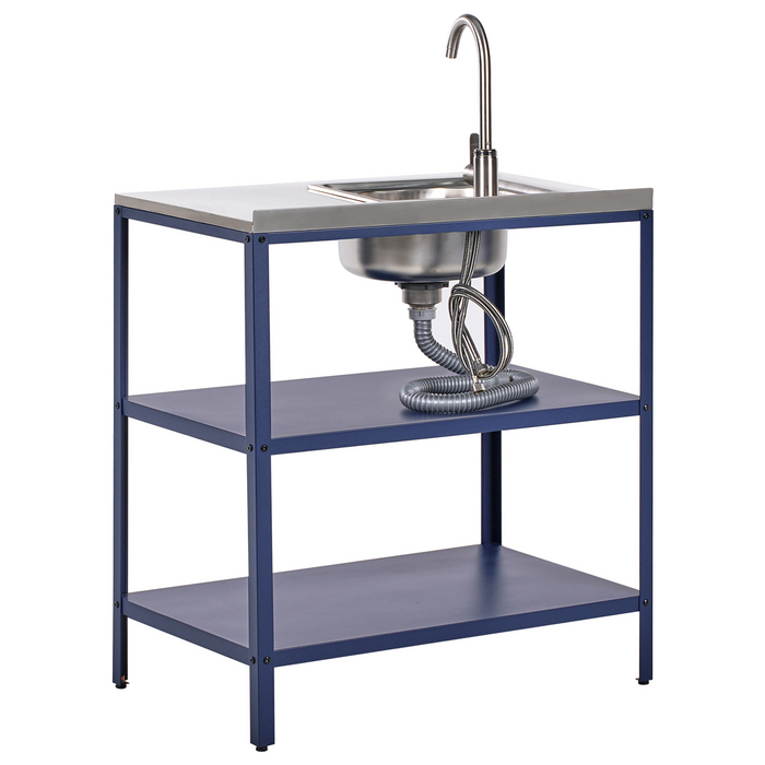 Beliani - VILAMA - Tuin keukenset 3-delig met spoelbak - Blauw - RVS
