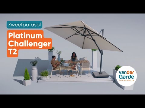 Platinum Challenger parasol T2 Premium - 2,6 x 3,5 m. - Champagne Teak