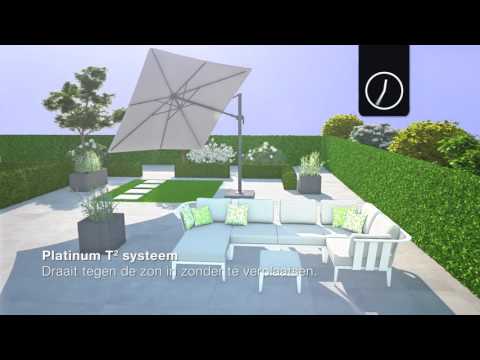 Platinum Challenger parasol T2 Premium - 2,6 x 3,5 m. - Champagne Teak