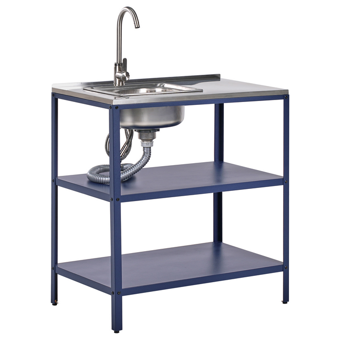 Beliani - VILAMA - Tuin keukenset 3-delig met spoelbak - Blauw - RVS