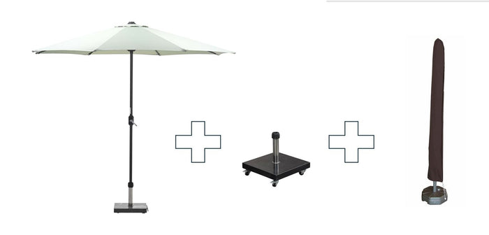 Zweefparasol Lotus - met voet en hoes - 300 cm - Olijfgroen doek