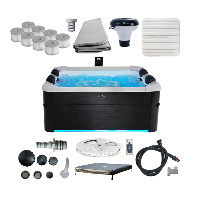 sweeek - 6-persoons vaste spa 180cm grijs hydromassages 4 kussens 8