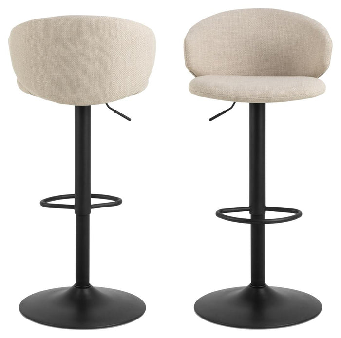 Giga Living - Barkruk Beige|Zwart Stof - Zithoogte 82cm - Valerie - Set van 2