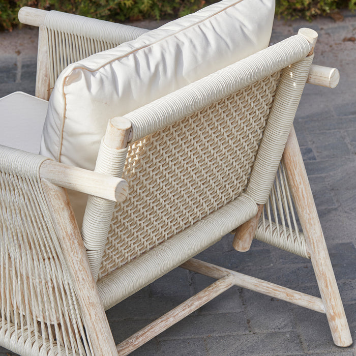 Rivièra Maison - Loungestoel Saint Tropez, Neutraal, A82 - All-Weather Rope en Teakhout, 72x95x71 cm