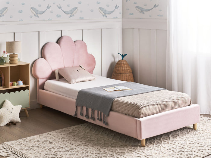 Beliani - NEULISE - Eenpersoonsbed - Roze - 90 x 200 cm - Fluweel