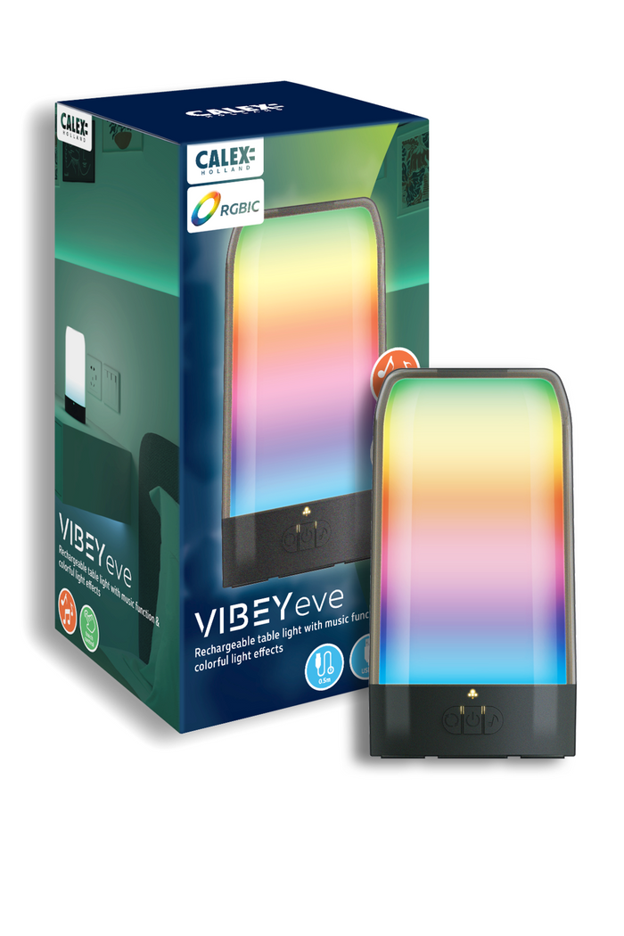 Calex Vibey Tafellamp - Oplaadbaar USB-C - RGBIC - Muziekfunctie