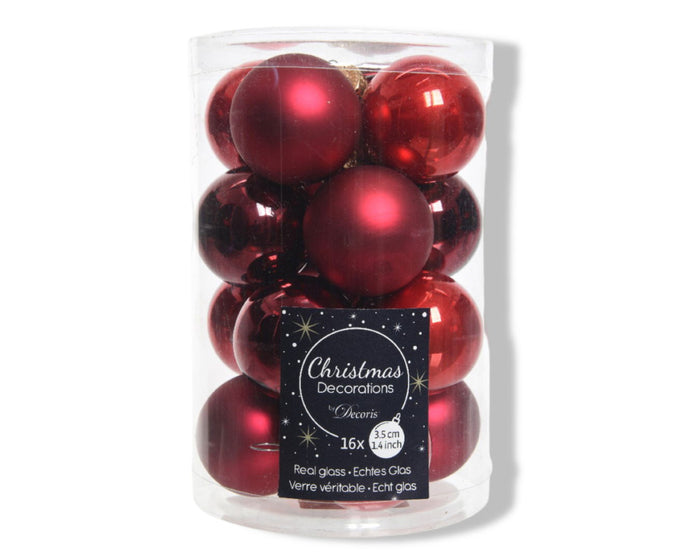 Decoris - Kerstbal glas d3.50 cm kerstrood 16st kerst