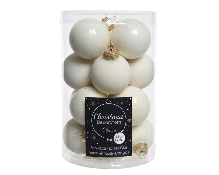 2 stuks - Decoris - 16 Glazen balletjes 35 mm wol wit