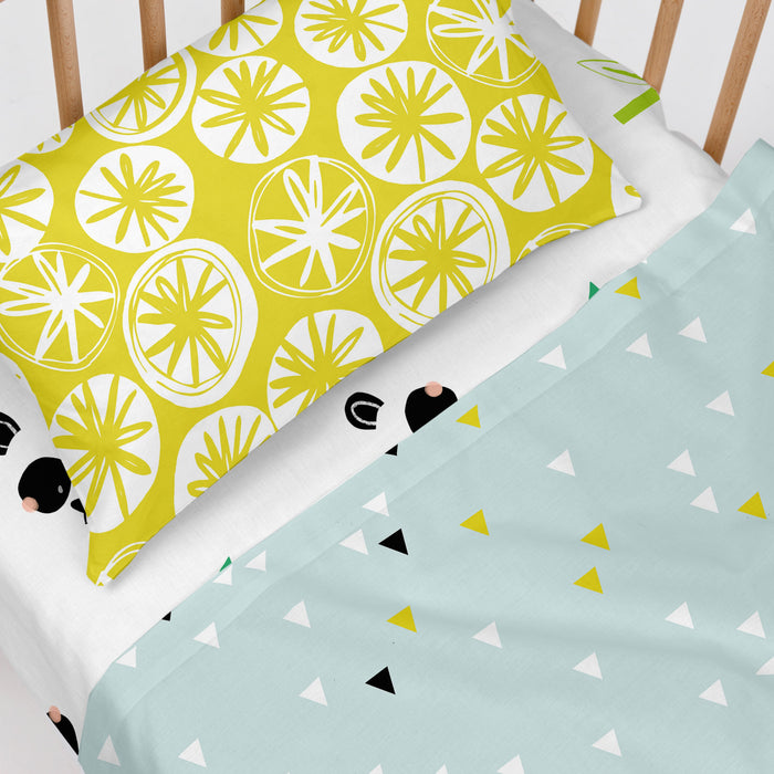 Panda garden blue Laken Set ledikant 2-delig Moshi Moshi, Blauw, 100% katoen, de kwaliteit van 150 hilos