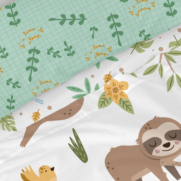 Happy sloth Laken Set 2-delig Moshi Moshi, Veelkleurig, 100% katoen, de kwaliteit van 150 TC