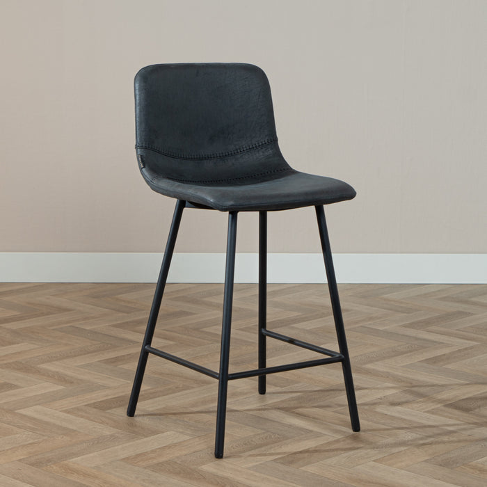 Bronx71 Industriële barkruk Mikky zwart|antraciet eco-leer 65-78 cm