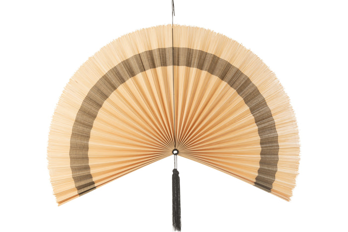 J-Line wanddecoratie Waaier + Kwast - riet - naturel|zwart -