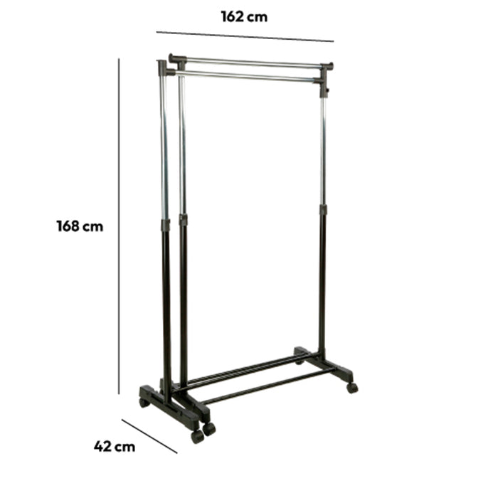 5Five Kledingrek 2x enkele stang - kunststof - zwart - 162 x 168cm
