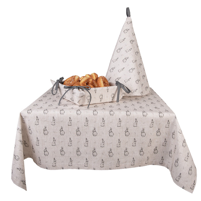 Clayre & Eef Theedoek Ø 80 cm Beige Grijs Katoen Konijn