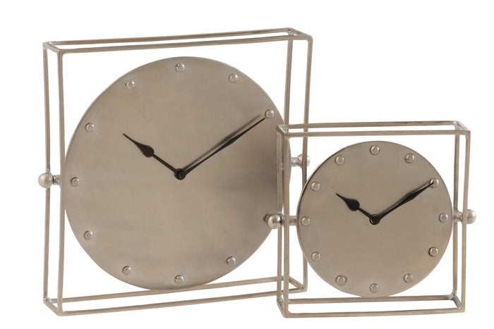 J-line - Klok Vierkant Zwevend Ijzer Zilver - Large - 33x33x7cm