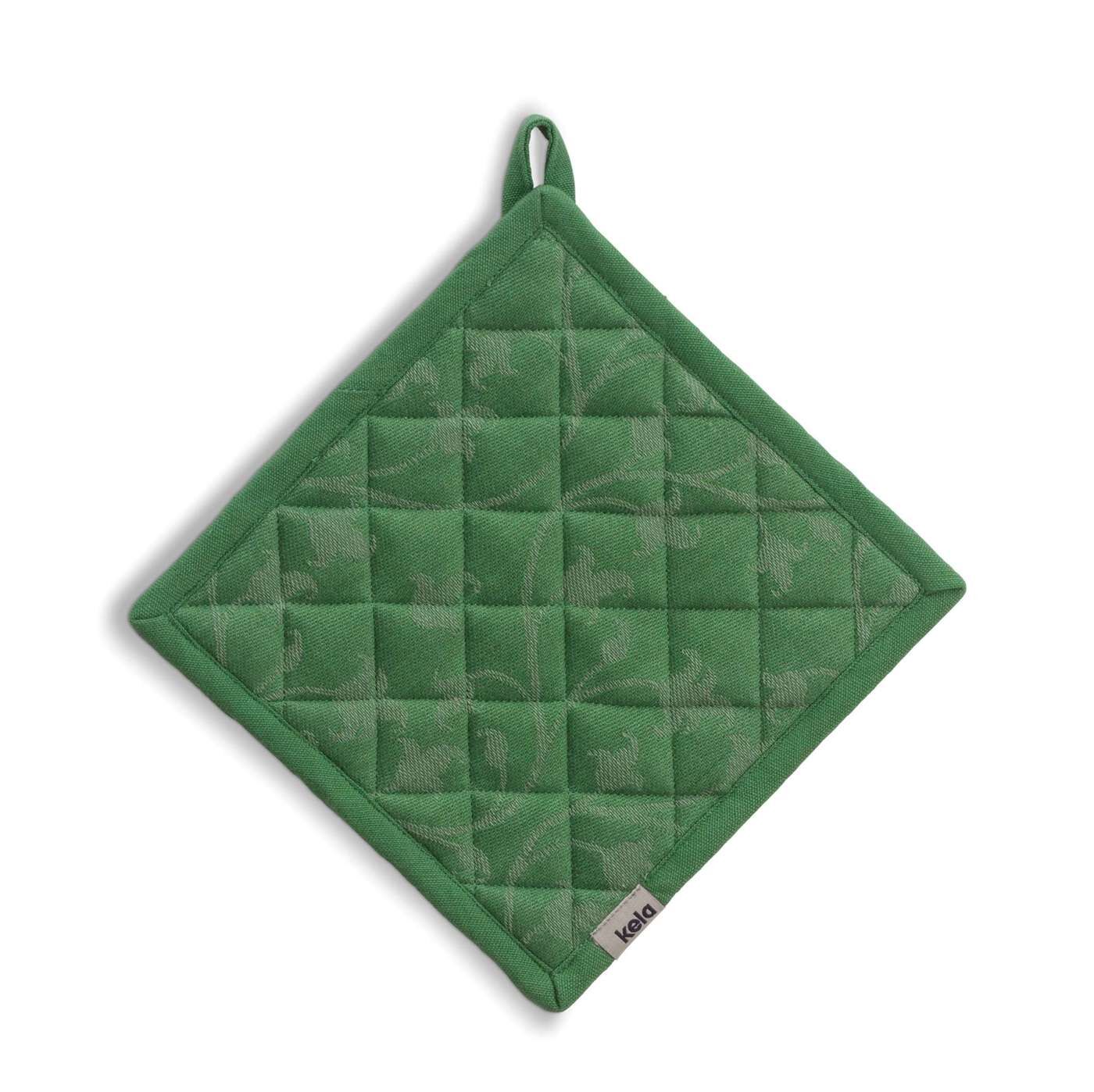 Kela - Pannenlap, Set van 4 Stuks, Katoen, Groen met Bloemen, 20 x 20