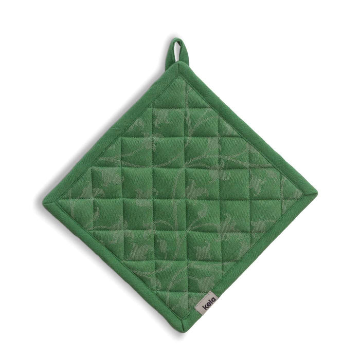 Kela - Pannenlap, Set van 4 Stuks, Katoen, Groen met Bloemen, 20 x 20