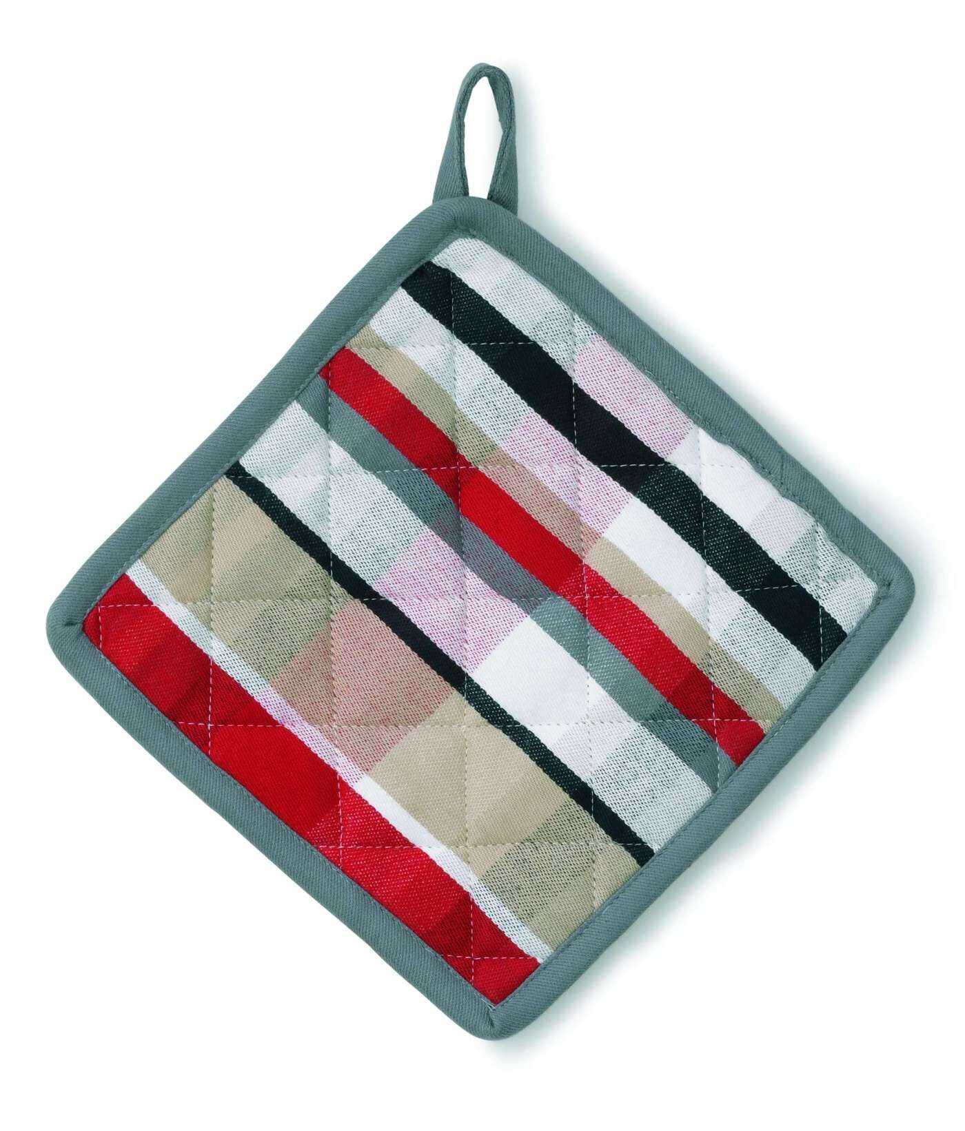 Kela - Pannenlap, Set van 4 stuks, Katoen, Grijs, Groen, Rood, 20 x 20