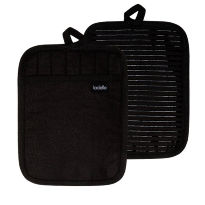 Ladelle - Pannenlappen, Set van 2, Katoen, Polyester, Siliconen, Zwart