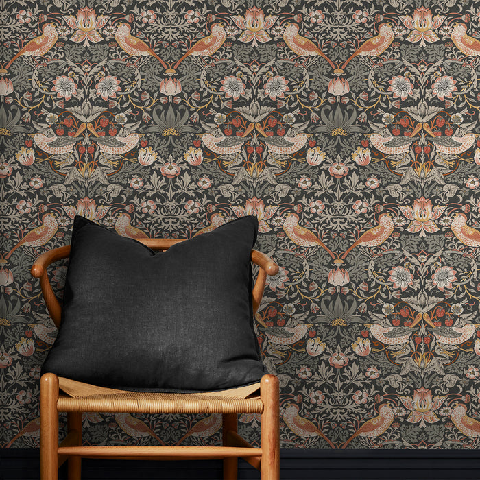 William Morris at Home vliesbehang Strawberry Thief Charcoal