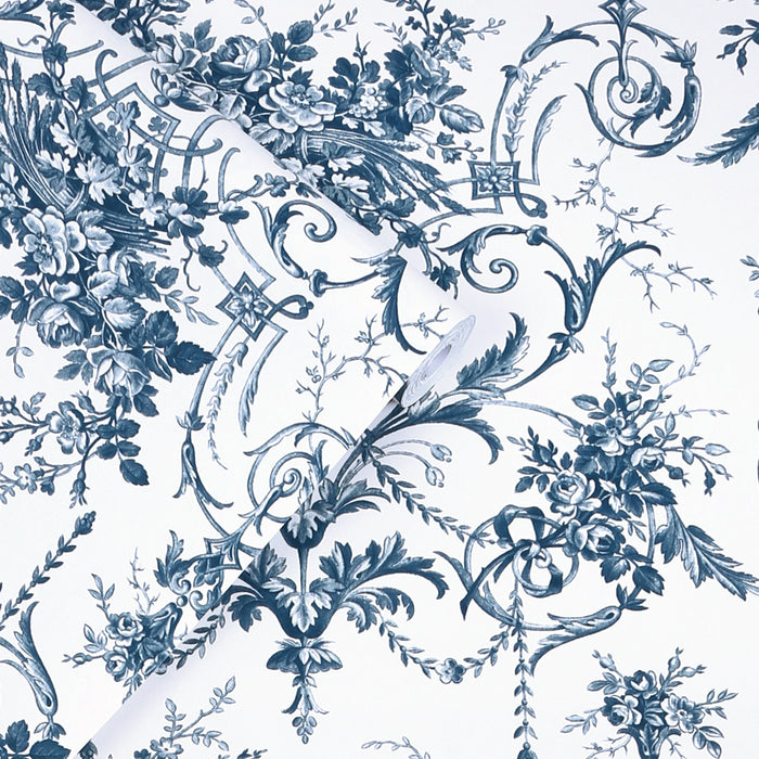 Laura Ashley Tuileries Behang - Bloemen - 10mx52cm - Blauw