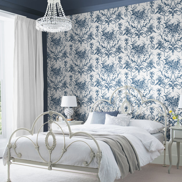 Laura Ashley Tuileries Behang - Bloemen - 10mx52cm - Blauw
