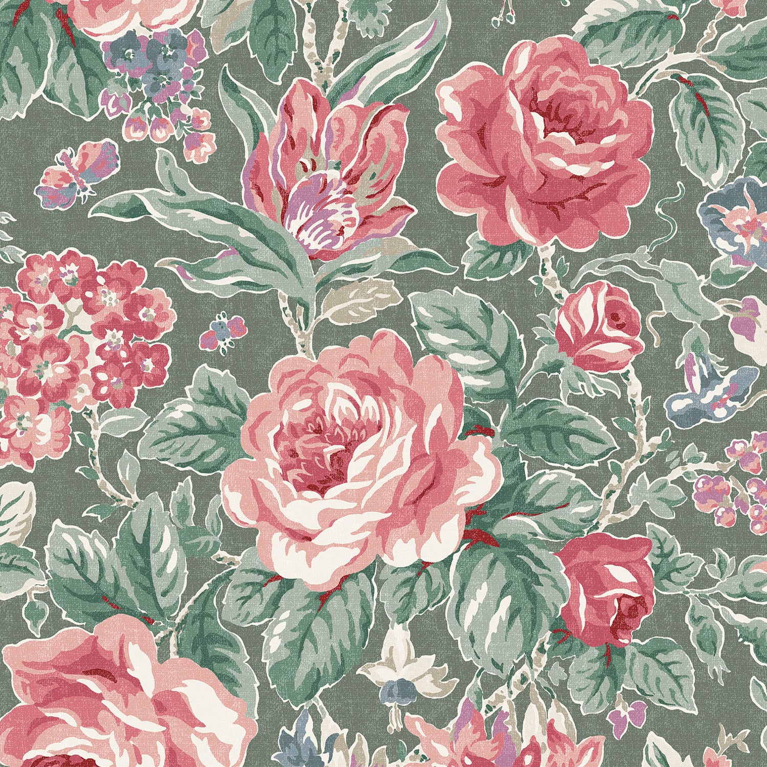 Laura Ashley Wild Roses Behang - Bloemen - 10mx52cm - Groen