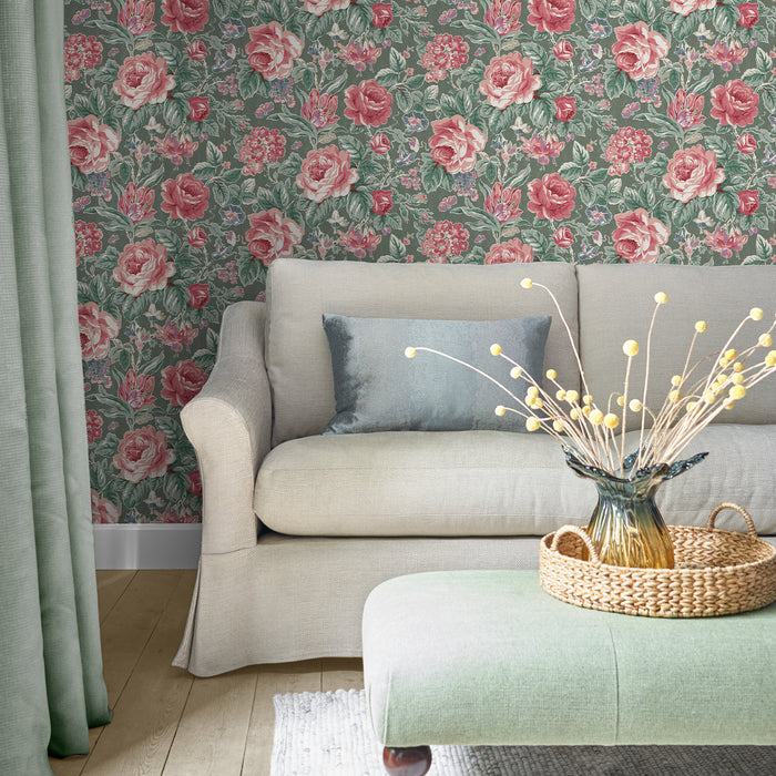 Laura Ashley Wild Roses Behang - Bloemen - 10mx52cm - Groen