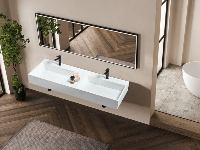 Beliani-QUENKO-Dubbele wastafel-Wit-120 x 48 cm-Mineraalgietwerk