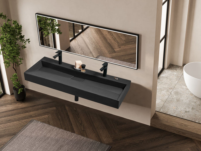 Beliani-QUENKO-Dubbele wastafel-Zwart-120 x 46 cm-Mineraalgietwerk