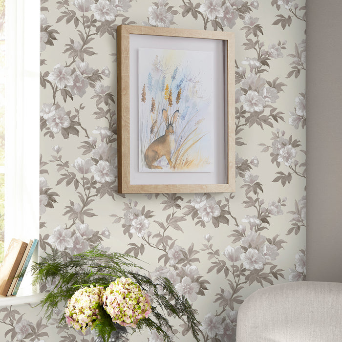 Laura Ashley Rosamund Behang - Bloemen - 10mx52cm - Grijs