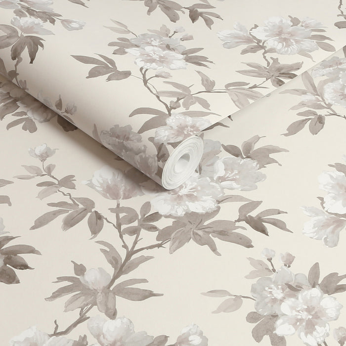 Laura Ashley Rosamund Behang - Bloemen - 10mx52cm - Grijs