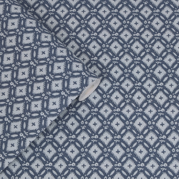 Laura Ashley Whitebrook Behang - Ruit - 10mx52cm - Blauw