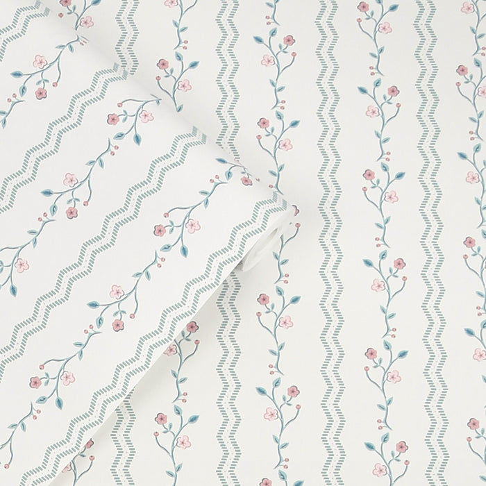 Laura Ashley Blencow Stripe Behang - Bloemen - 10mx52cm - Blauw