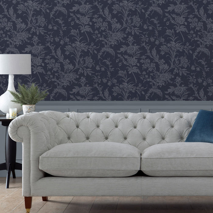 Laura Ashley Lloyd Behang - Bloemen - 10mx52cm - Blauw