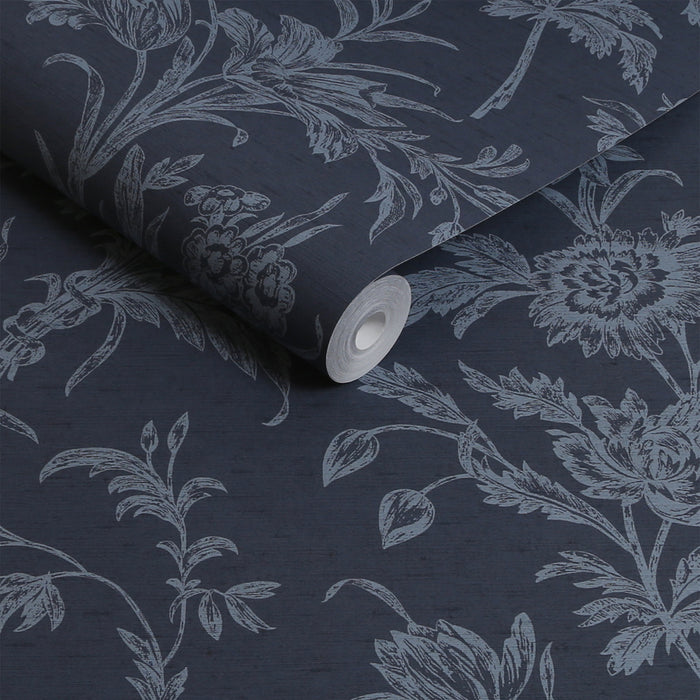 Laura Ashley Lloyd Behang - Bloemen - 10mx52cm - Blauw