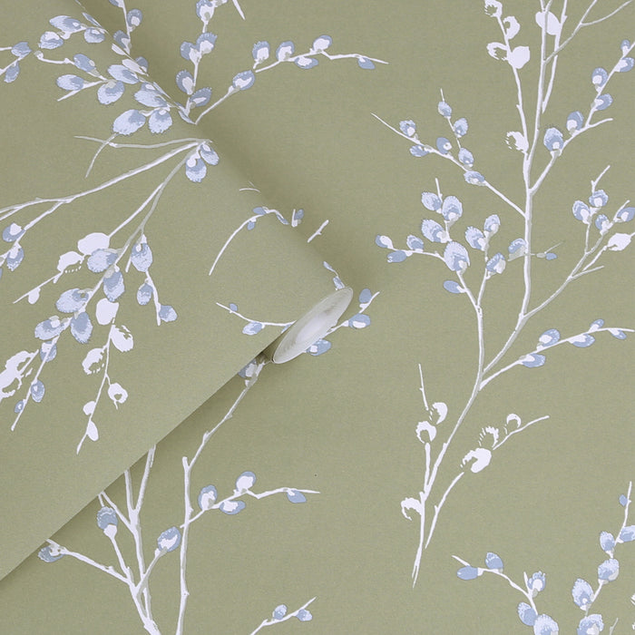Laura Ashley Pussy Willow Behang - Planten - 10mx52cm - Groen