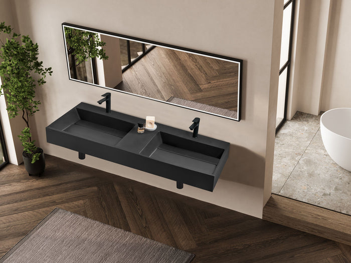 Beliani-QUENKO-Dubbele wastafel-Zwart-120 x 48 cm-Mineraalgietwerk