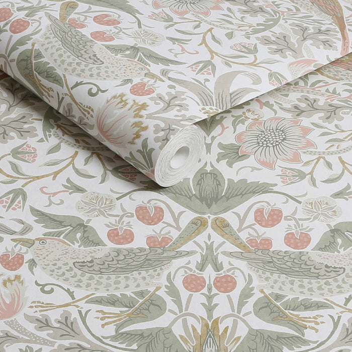 William Morris at Home vliesbehang Strawberry Thief Sage & Pink