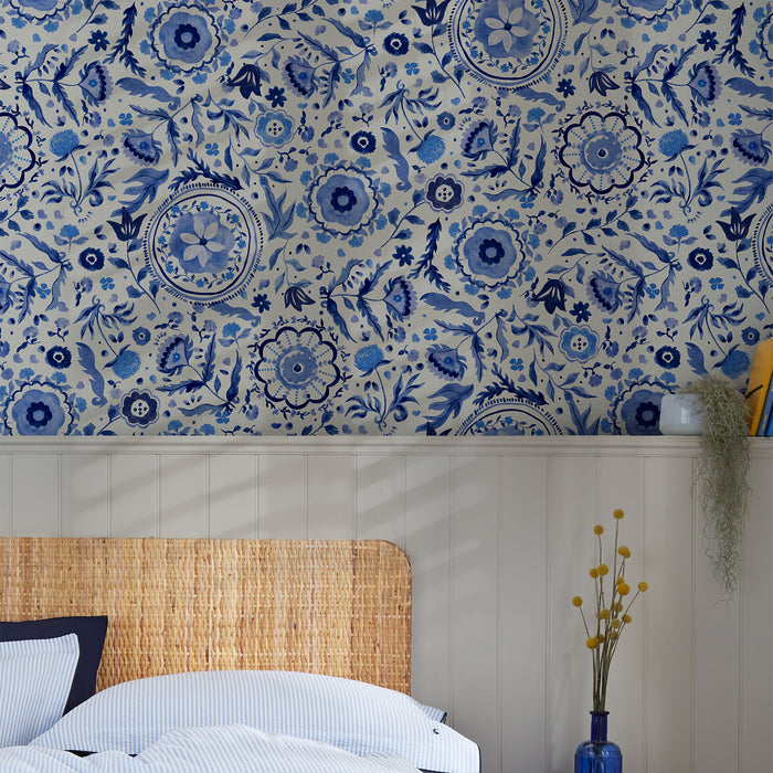 Joules vliesbehang Festival Flowers blauw
