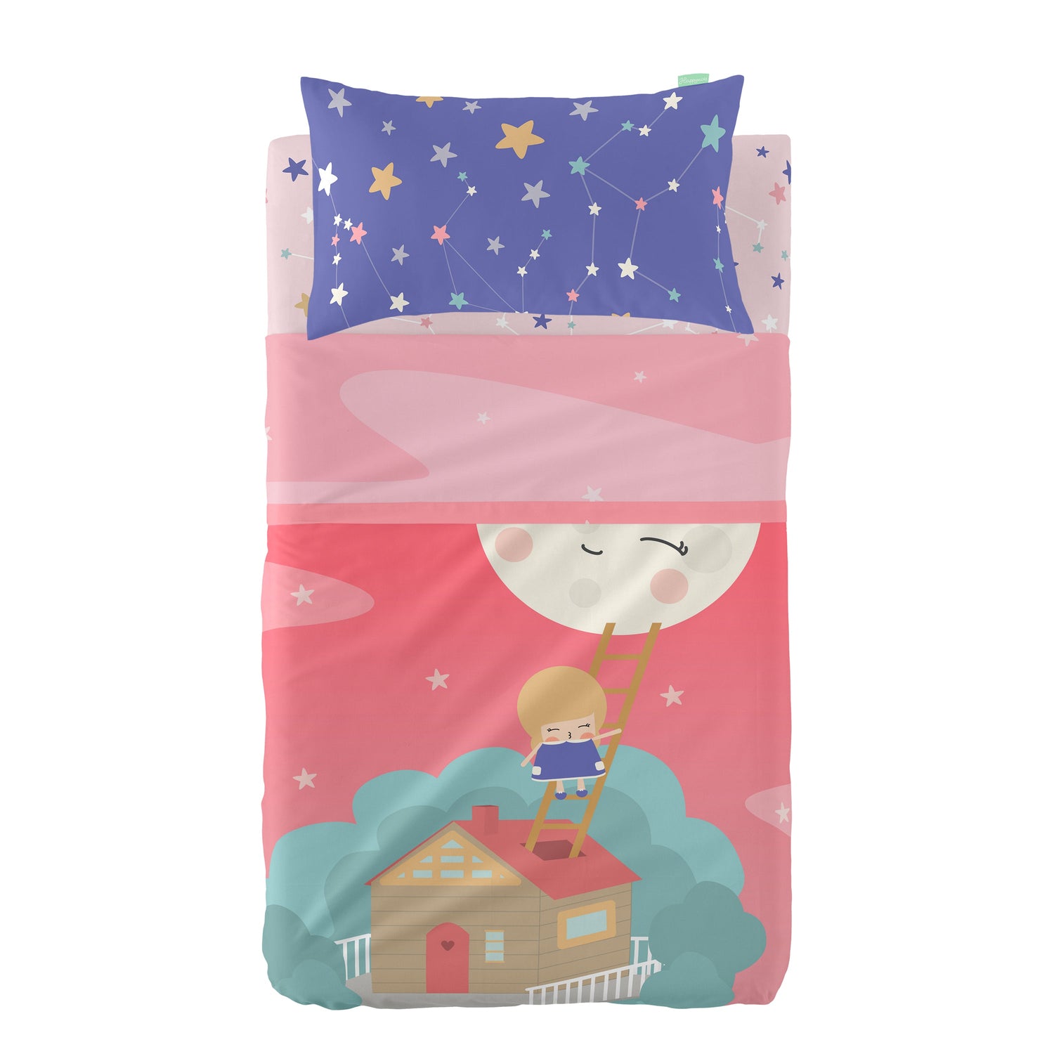 Moon dream Laken Set ledikant 2-delig Happynois, Veelkleurig, 100% katoen, de kwaliteit van 150 TC