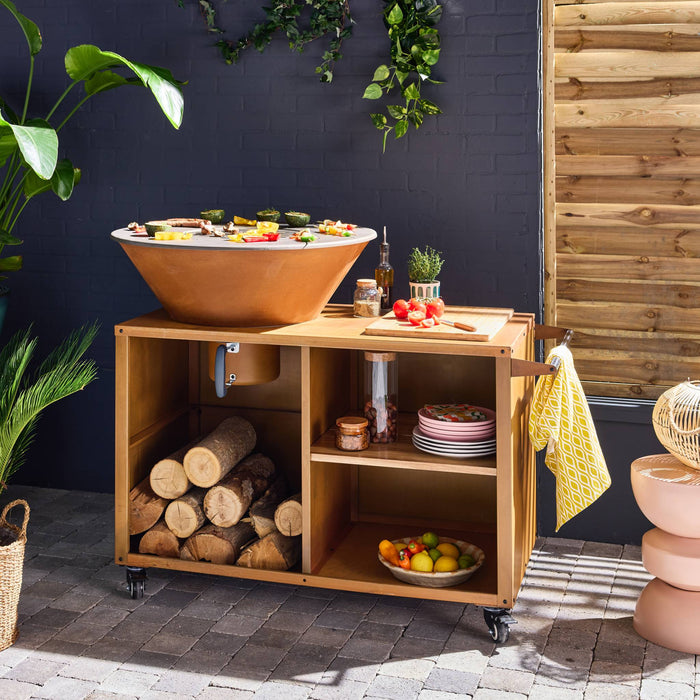 sweeek - Vuurschaal Ø80cm, grillrooster, houtopslag + beschermhoes