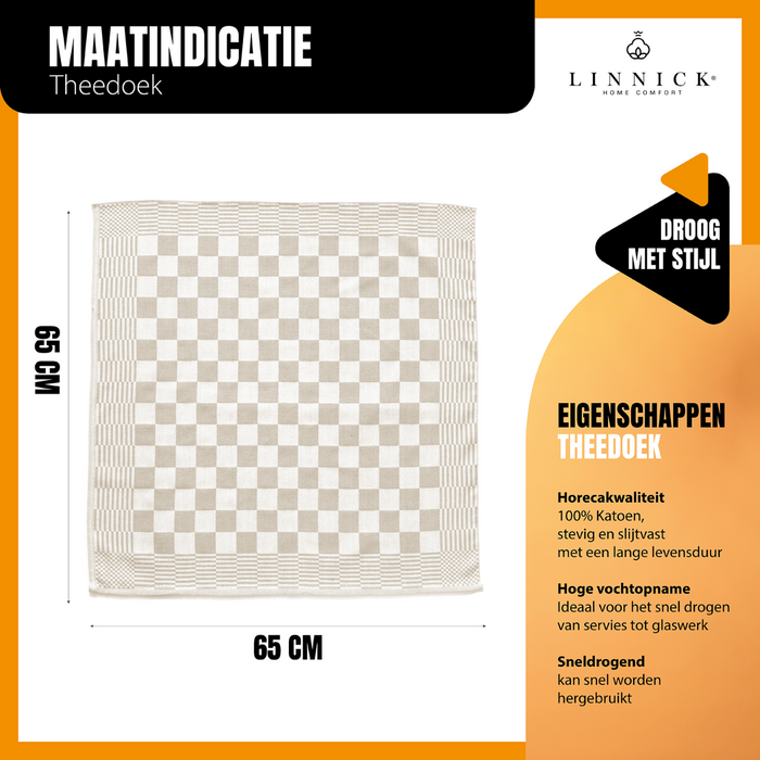 LINNICK Theedoekenset Blok 65x65cm - zand - set van 6