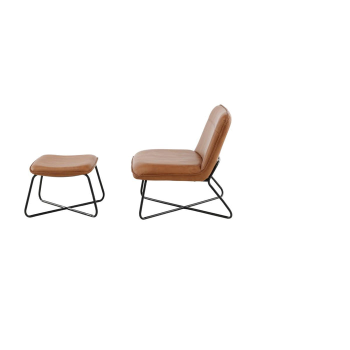Svea - Selo fauteuil met voetenbank - lederlook - cognac