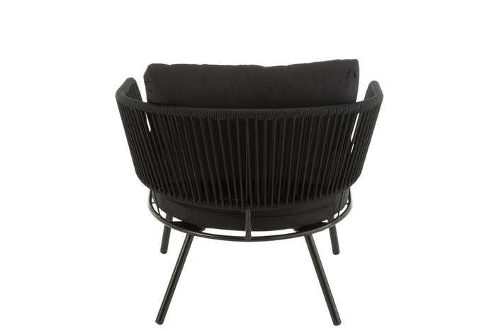 J-Line stoel|bank Poa - metaal|rotan - zwart - set van 3