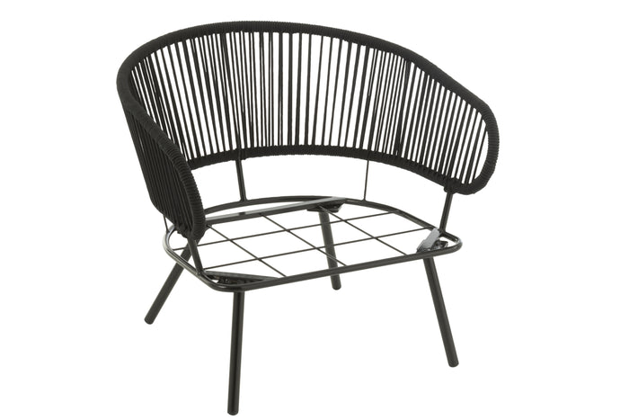 J-Line stoel|bank Poa - metaal|rotan - zwart - set van 3