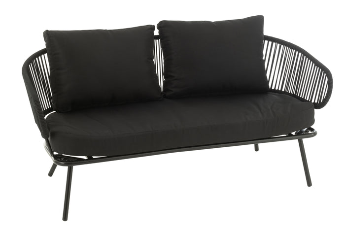 J-Line stoel|bank Poa - metaal|rotan - zwart - set van 3