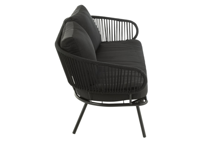 J-Line stoel|bank Poa - metaal|rotan - zwart - set van 3