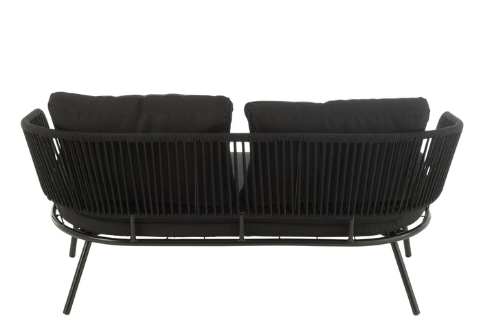 J-Line stoel|bank Poa - metaal|rotan - zwart - set van 3
