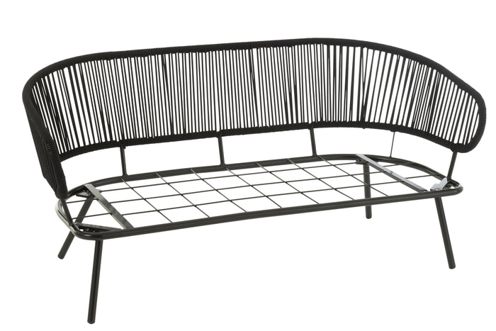 J-Line stoel|bank Poa - metaal|rotan - zwart - set van 3